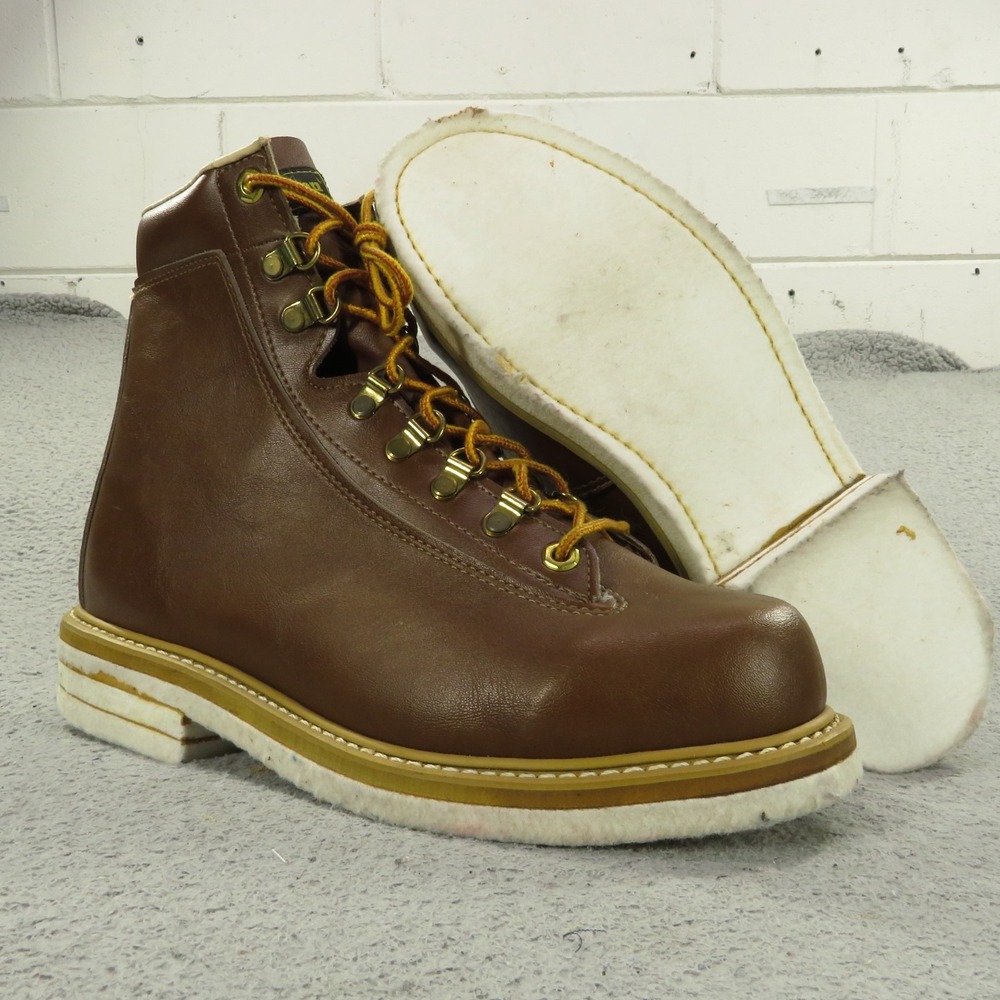 Vintage LL Bean Mens 8 Felt Sole Wading Fly Fishing Boots 80s Made in USA Brown